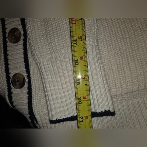 Vtg Y2K Preppy Old Navy Knit Cardigan Grandpa Sweater School Girl Cream Navy M - Picture 5 of 8